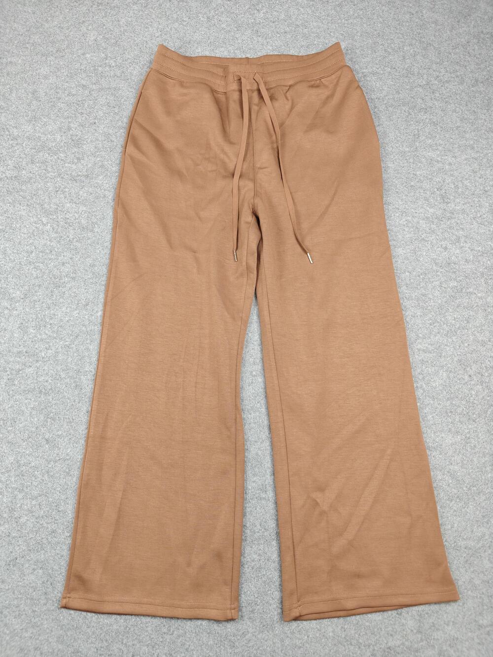 Caracilia Pants Womens Large Brown Sweatpants Wide-Leg Drawstring Pockets Rayon